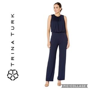Trina Turk Finch Ruched Jumpsuit NWT XXL Blue